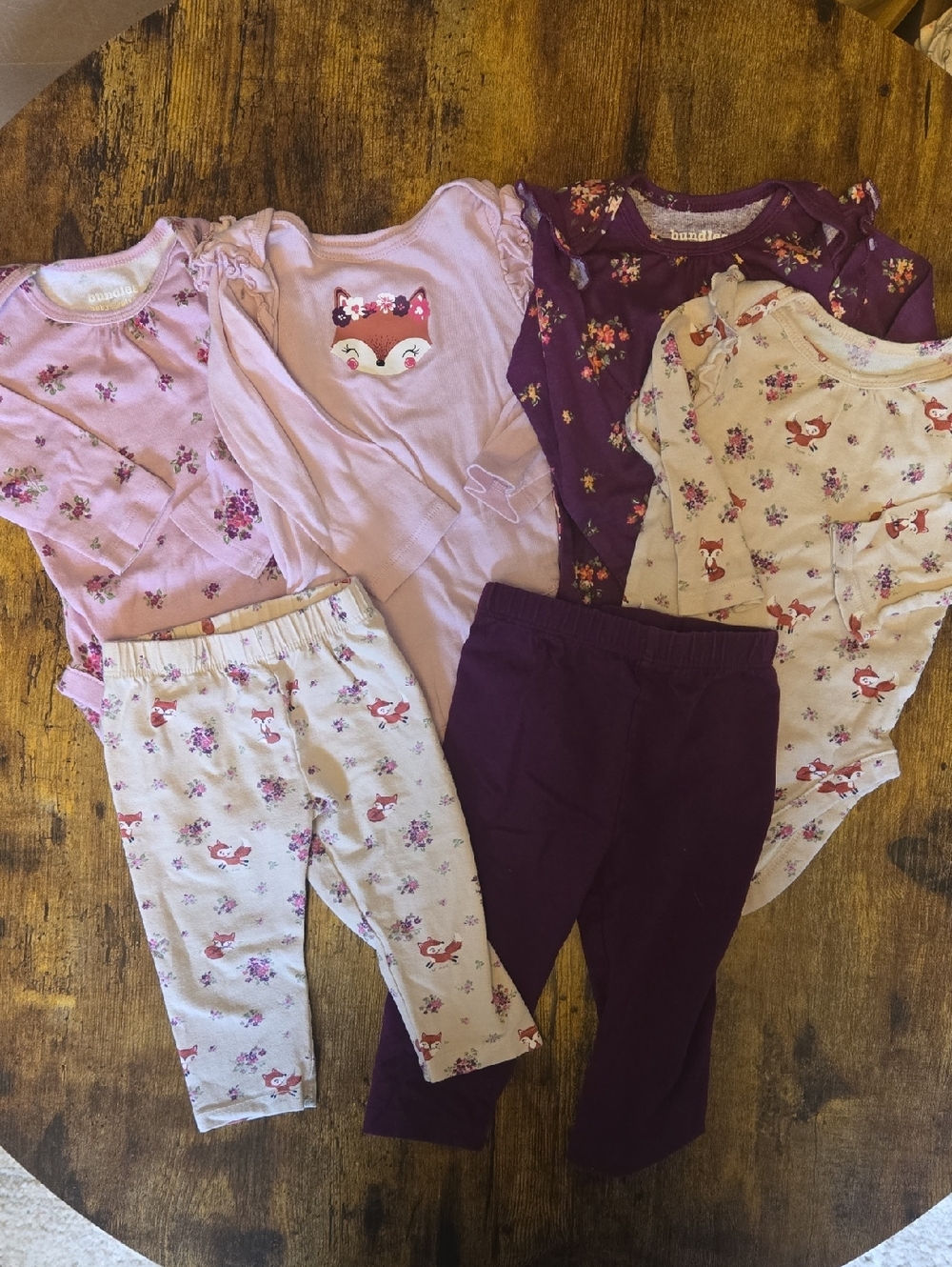 Baby Girl Fox & Floral Mix & Match Set - Purple And Cream